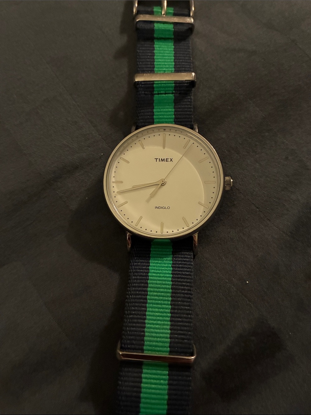 Timex Fairfield 41mm White Dial Watch with Navy and Green Stripe NATO Strap